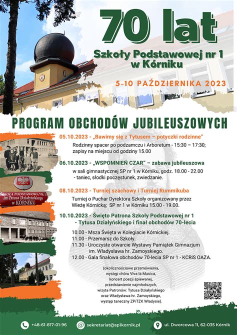 Program obchodów jubileuszowych Szkoła Podstawowa nr 1 im Tytusa