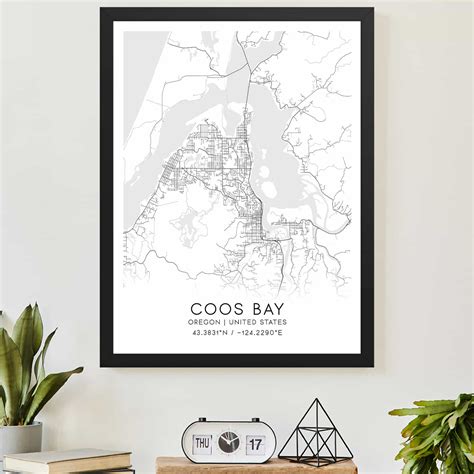 Coos Bay Oregon Map Poster Modern Home Decor Wall Art Print Custom