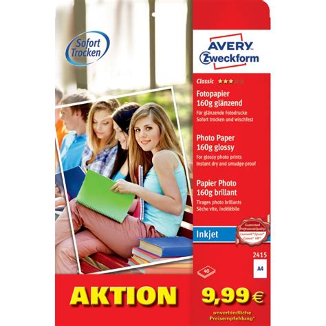 AVERY Zweckform Inkjet Foto Papier Classic DIN A4 160 G Qm