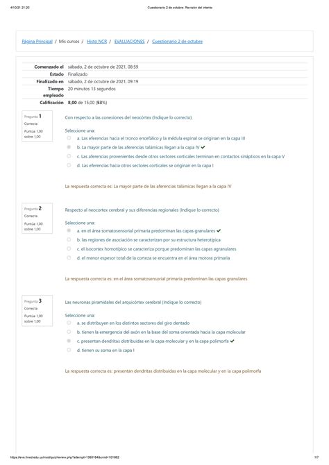 Cuestionario De Octubre Revisi N Del Intento P Gina Principal Mis