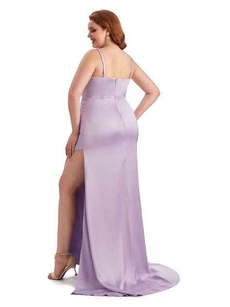 Sexy Jewel Side Slit Mermaid Soft Satin Long Plus Size Bridesmaid Dress