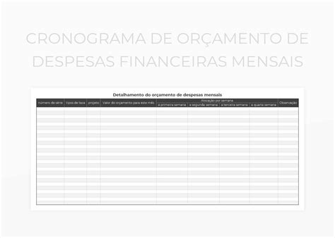 Planilhas Cronograma De Orçamento De Despesas Financeiras Mensais Excel