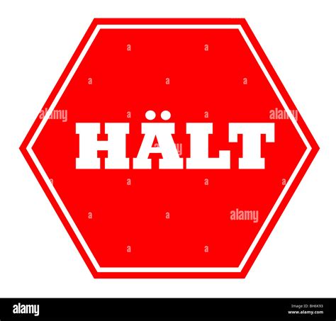 German Halt Stop Sign Isolated On White Background Stock Photo