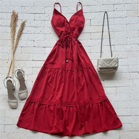 Vestido Longuete Decote Transpasse E Camadas Gripier Vermelho