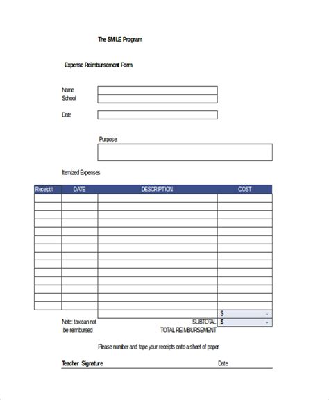 Free Sample Employee Reimbursement Forms In Ms Excel Pdf Word