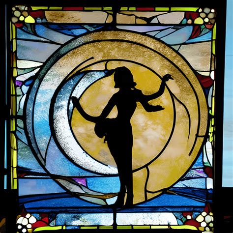 Art Nouveau Surreal Champagne Stained Glass Moon Celestial Graphic