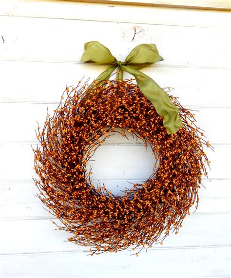 Fall Wreath Fall Decor Rustic Mustard And Sage Wreath Autumn Door Decor