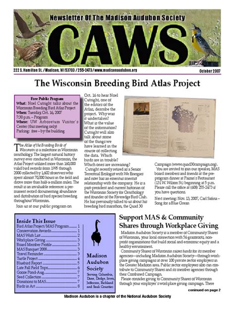 The Wisconsin Breeding Bird Atlas Project Support Mas And Community Shares Through Workplace