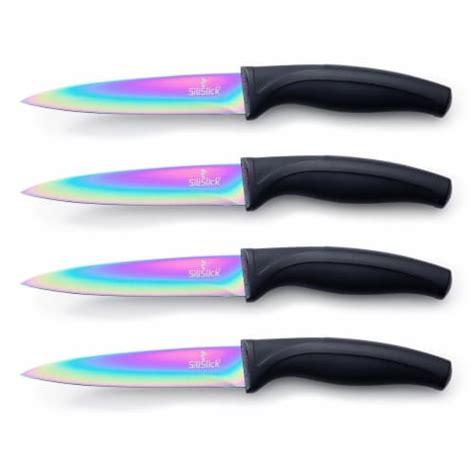 Silislick Stainless Steel Steak Knife Set 4 Black Handles Titanium Coated Set Of 4 Steak Knives