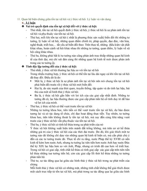 11 Quan hệ biện chứng giữa tồn tại xã hội và ý thức xã hội Lý luận và