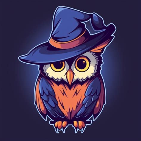 Premium Ai Image Cartoon Owl Wearing A Witch Hat And Sitting On A