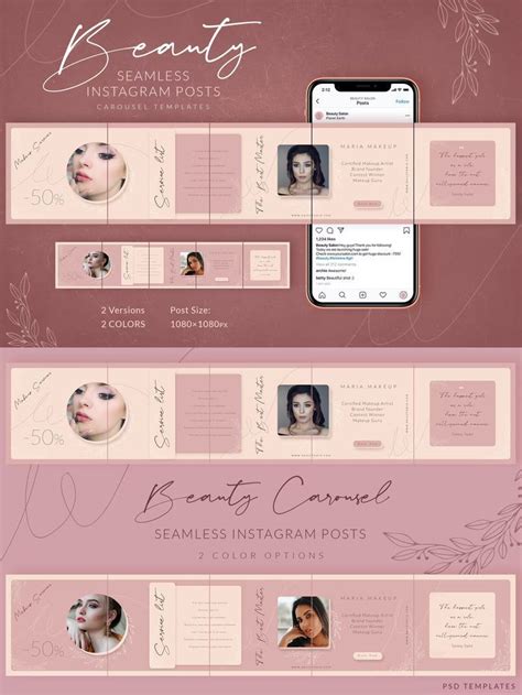 Beauty Instagram Carousel Posts Template Psd Makeup Artist Branding