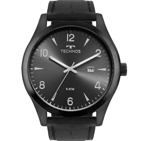 Relogio Technos Original Masculino Preto Pulseira Couro Calendario