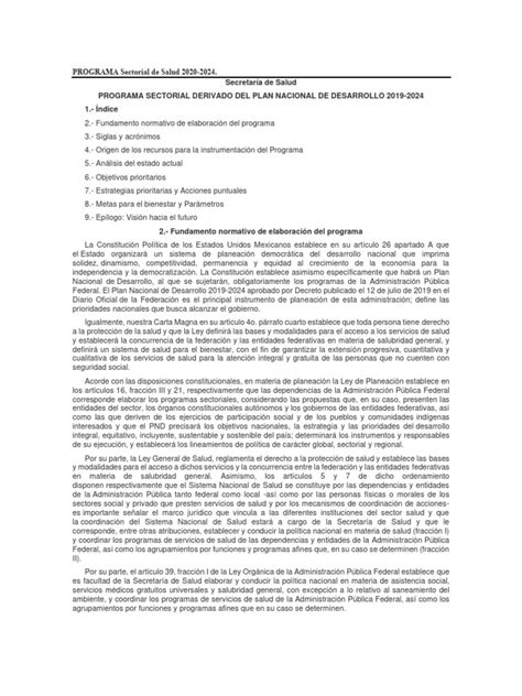 Programa Sectorial De Salud 2020 2024 081438 1 Pdf Hospital