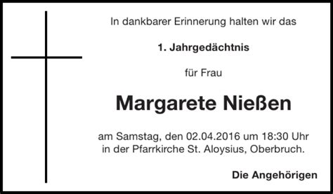 Traueranzeigen von Margarete Nießen Aachen gedenkt