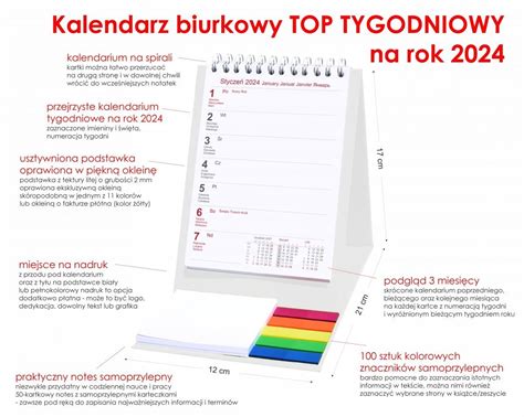 Kalendarz Biurkowy Z Notesem I Znacznikami TOP Tygodniowy 2024