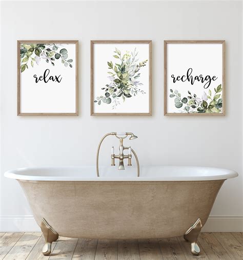 Bathroom Prints Relax And Recharge Bathroom Decor Set Of 3 Etsy