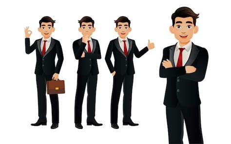 Hombre De Negocios Elegante Con Diferentes Poses Vector Premium