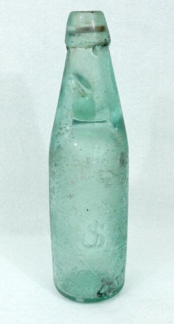 Vintage Antique Codd Neck Green Glass Bottle Marble Inside Embossed J Sharp Ebay