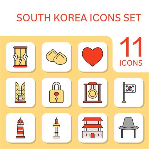 Colorful Set Of South Korea Flat Icon Or Symbol 23320238 Vector Art At