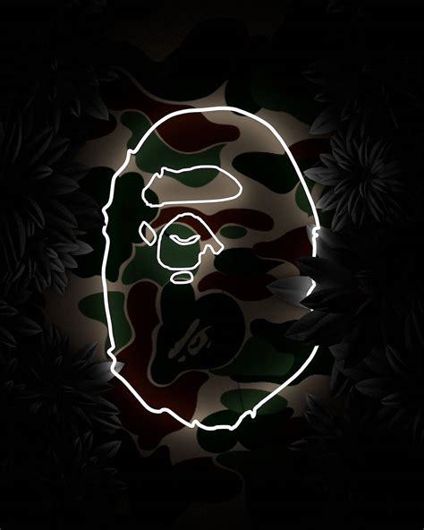 Download White Neon Light Bape Logo Wallpaper