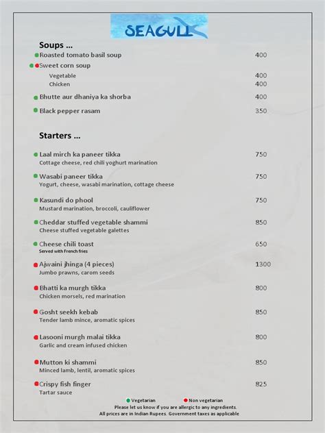 Seagull Menu | PDF | Indian Cuisine | Foods
