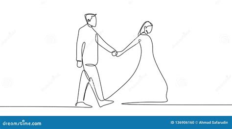 One Continuous Line Art Drawing Of Couple Holding Hands Vector