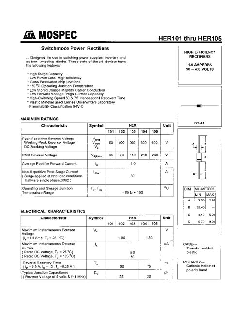 Her Datasheet Pages Mospec High Efficiency Rectifiers A