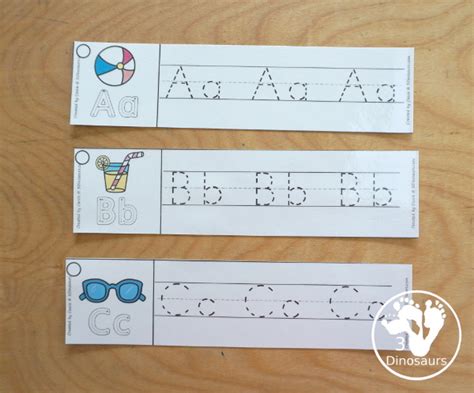 Free Summer Abc Tracing Strip Printable 3 Dinosaurs