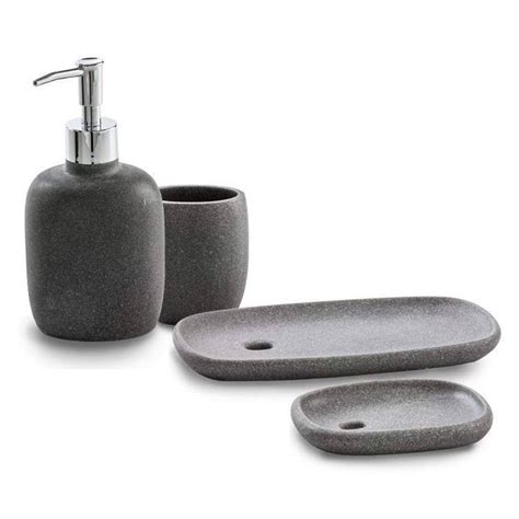 CIPI Set ZEN GREY Da 4 Pezzi In Resina Satinata Grigia Accessori Per Il