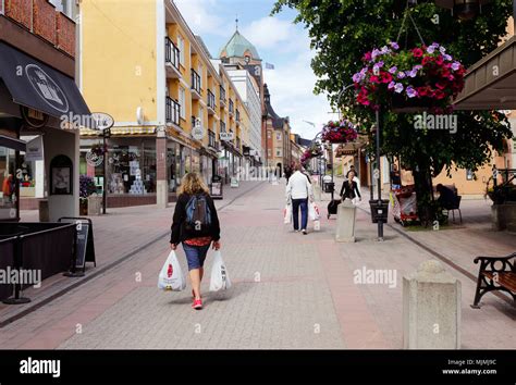 Harnosand, Sweden - July 5, 2017: Street view of the main shopping ...