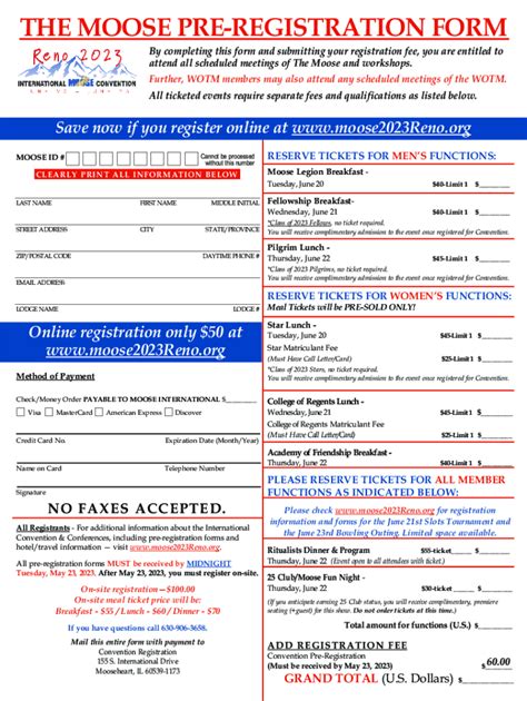 Fillable Online The Moose Pre Registration Form Fax Email Print Pdffiller