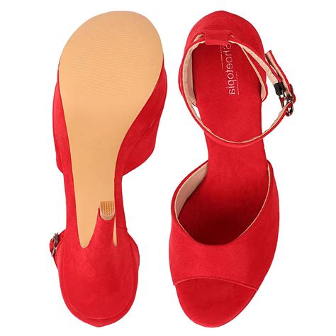 Shoetopia Red Heels Peep Toes With Buckles Buy Shoetopia Red Heels