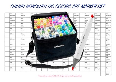 Digital Pdf Ohuhu Honolulu Colors Art Marker Set Swatch Template