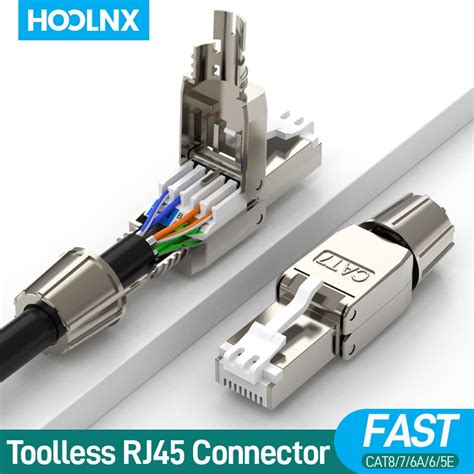 Hoolnx Rj45 Connector Toolless Free Tool Cat8 Cat7 Cat6a Cat6 Reusable Termination Plugs