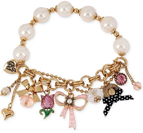 Betsey Johnson Gold Tone Bow Charm Stretch Bracelet Shopstyle Women S