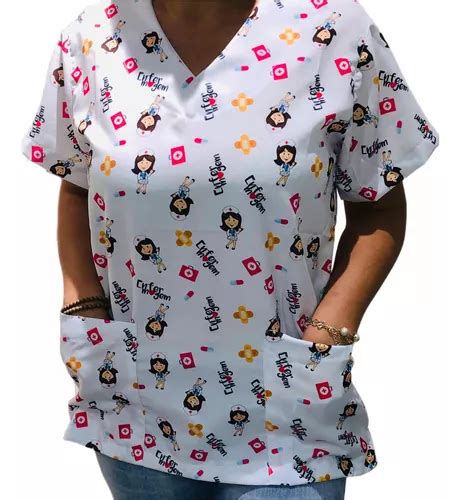 Blusa Bata Camisa Scrub Pijama Hospitalar Cirúrgico Gatinha