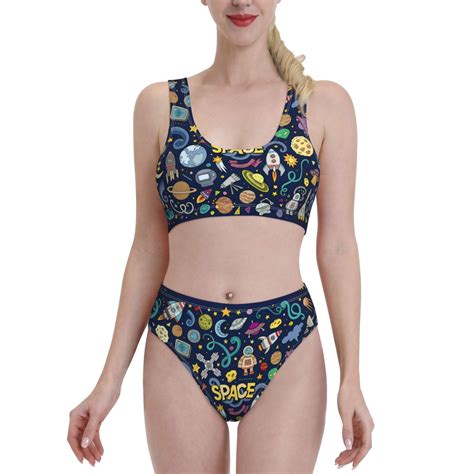 Lukts Women High Waisted Bikini Set Colorful Space Swimsuit 2 Piece