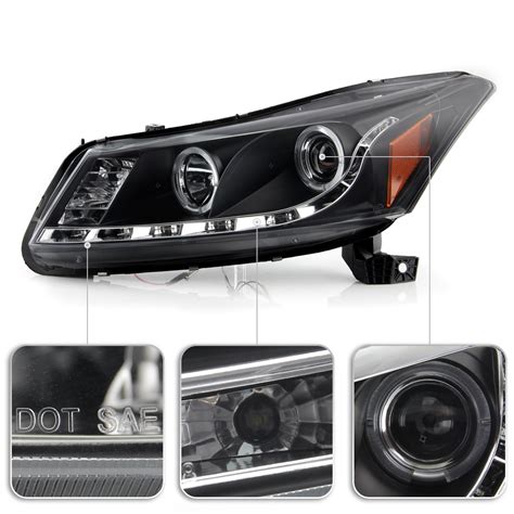 2008 2012 Honda Accord 4dr Sedan Angel Eye Halo And Led Drl Projector Headlights Black