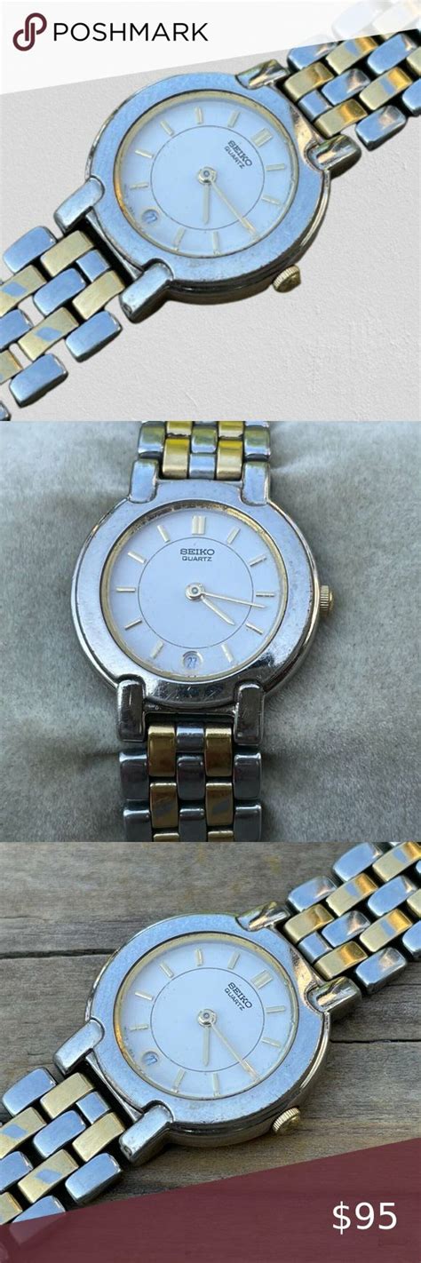 Seiko Quartz Ladies Wrist Watch Goldsilver Dual Tone Analog Date Calendar Watch Women Wrist