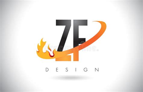 Zf Z F Letter Logo With Fire Flames Design And Orange Swoosh Stock Vector Illustration Of