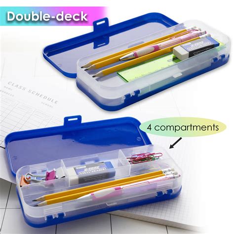 Bazic Plastic Pencil Case 8 Double Deck Utility Storage Box Assorted