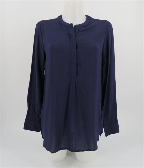 Old Navy Womens Blue Long Sleeve Hidden Button Tunic Blouse Size Small