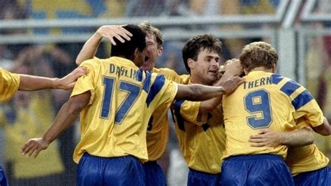 Sweden Denmark Brolin Strike Sees Euro 1992 Sweden Dent Denmarks