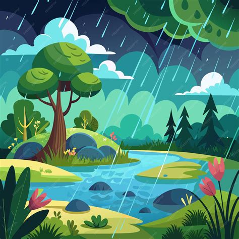 Una escena de lluvia en la naturaleza o una escena de un día de lluvia