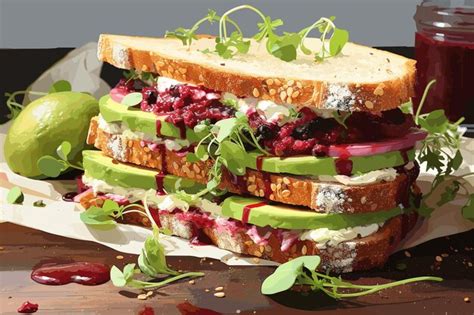 Premium Vector Turkey Chicken Sandwich With Stuffing And Cranberry