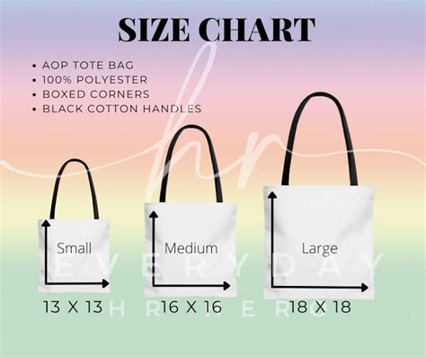 Tote Bag Size Chart, AOP Tote Size Chart, Sizing Chart for Tote Bags ...