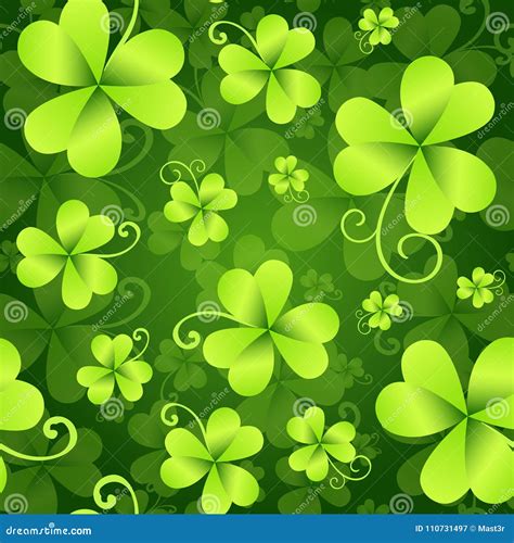 Clover Leaves Seamless Pattern St Patrick`s Day Green Background Stock Vector Illustration