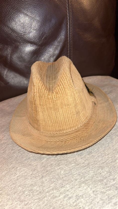 Rare Vintage Stetson Corduroy Fedora Hat Feathers Met Gem