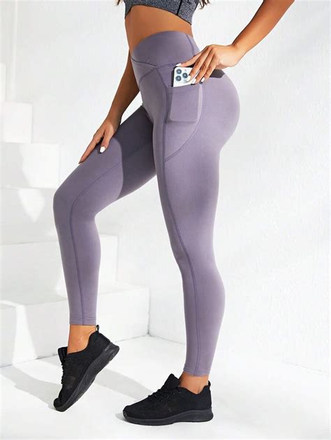 SHEIN Yoga Futuristic Wide Waistband Phone Pocket Side Sports Leggings